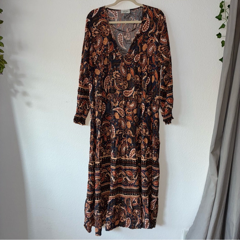AURA PAISLEY BOHEMIAN MAXI DRESS, LARGE